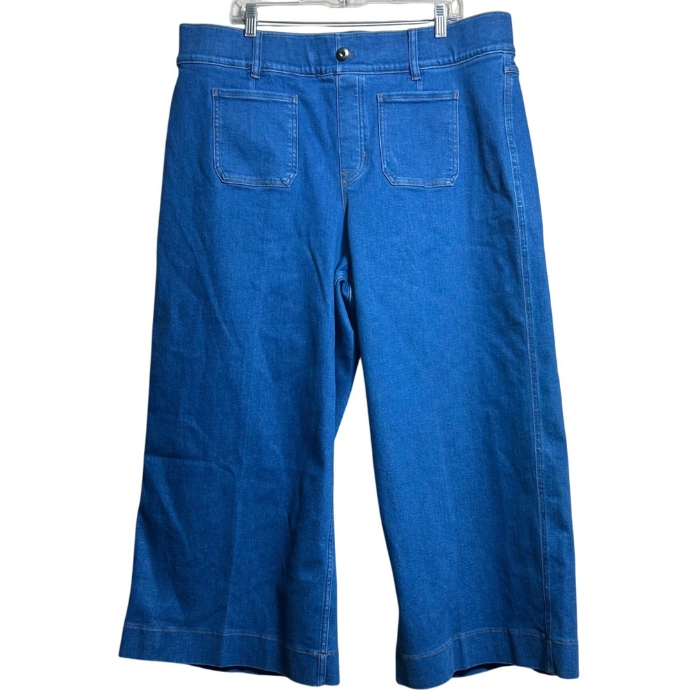 Spanx Cropped Wide Leg Jeans Blue Denim Pull On Plus Size 3X Tall